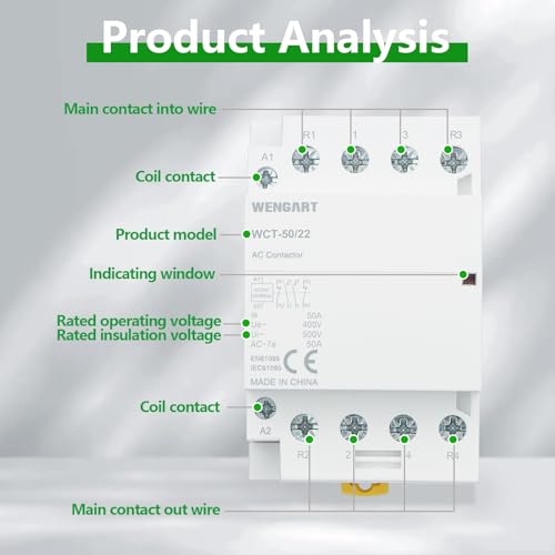 Wengart Humm-free installation contactor 50A AC 24V - 2NO + 2NC (2 N/O contactors, 2 openers) - 54 mm width (3 TE) - silent protection for heat pumps, PV storage & wallbox control - WCT-50