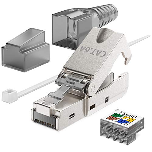deleyCON CAT 6a Network Connector RJ45 LSA, Shielded, 10 Gbps, Pack of 24 | With LSA connection for rigid installation cable, LAN cable, network cable, CAT6a plug and metal housing 24 pieces