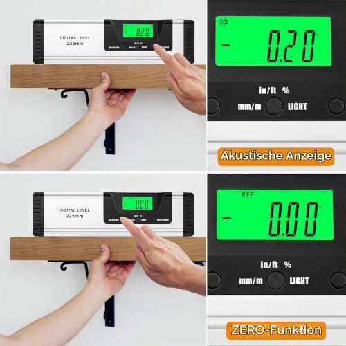 Neoteck Spirit Level Digital LCD Spirit Level Magnetic 225 mm Aluminum Protractor with LCD Display, Audio Display, 4 Adjustment Modes Inclinometer