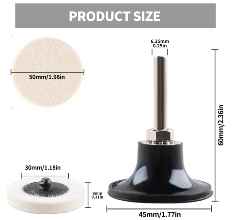 Shineboc 2-inch compressed wool polishing felt wheels with 1/4-inch holder set, 48 pieces