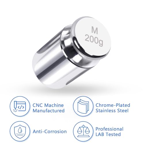 QP Calibration Weights, 200 Gram OIML Class M1 High Precision Scale Weights, Stainless Steel Gram Weights, Chrome Finish, Scale Calibration Weights for Digital Scale, Kitchen Scale, Pocket Scale 200g