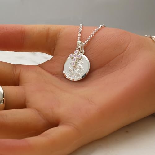 Christopher James of London | St. Christopher Pendant and Crystal Cross on 18" Necklace | Solid 925 Sterling Silver | Traditional Saint Design & Travellers Prayer | Travel Gift with Gift Box Included Pink