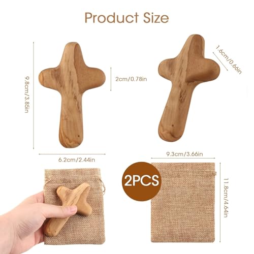 10cm Handmade Olive Wood Cross Crucifix with Linen Pouch Religious Keepsake