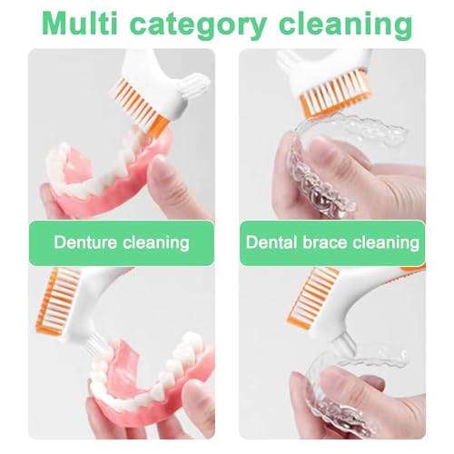 Denture Toothbrush, Pack of 12, Toothbrush for Dentures with Double-Sided | Hard multi-layer bristles, ergonomic non-slip handle, denture cleaner in 4 colors - single tufted toothbrush