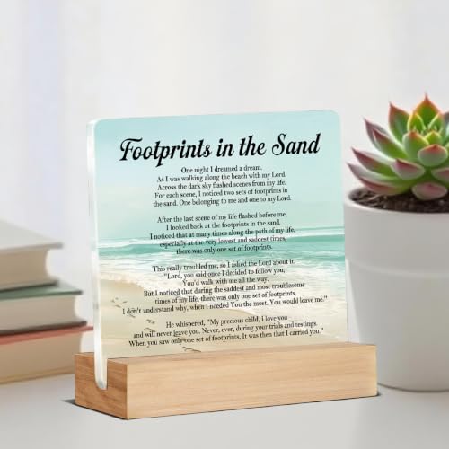 Christian Religious Decor Gifts for Friends Coworkers Set of 6 Motivational Gifts for Women Men Besties, Footprints in the Sand Home Office Acrylic Desk Decor 4 x 4 Inches Foo666666 - Acrylic