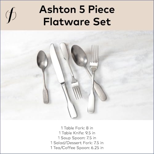 FORTESSA Ashton 18/10 Stainless Steel Flatware, 5 Piece Place Setting With Knife, Forks and Spoons (Service For 1), Dishwasher Safe, Antiqued Ashton Antiqued Silver 5-Piece