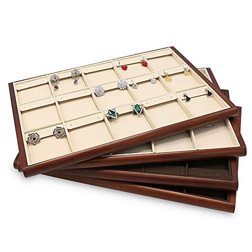 Best Balmy Wood 15 Grids Jewelry Tray with Removable Inserts Jewelry Pads Ring/Earring,/Stud/Brooch/Pins Display Organizer Tray (Ivory) Ivory