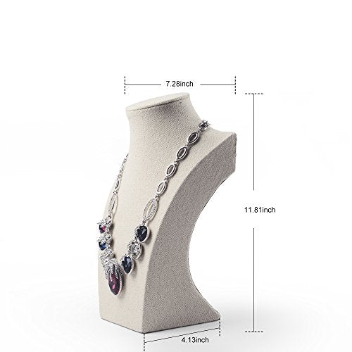 Oirlv Linen Necklace Display Bust 3D Jewelry Organizer Holder H-11.8inches