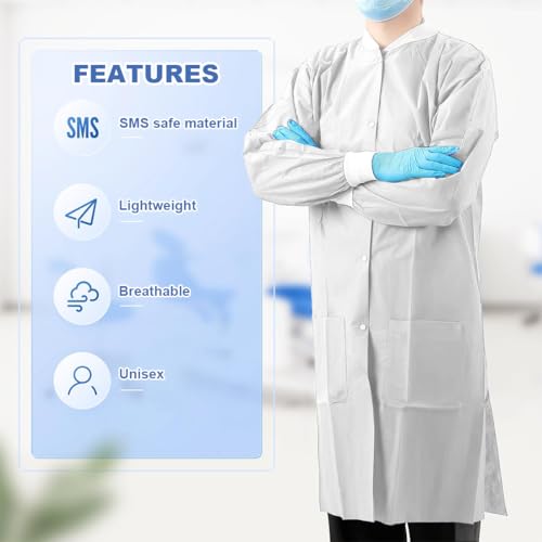 1 x disposable protective gown, polypropylene, disposable gown, with contact closure, breathable, disposable protective gown, white