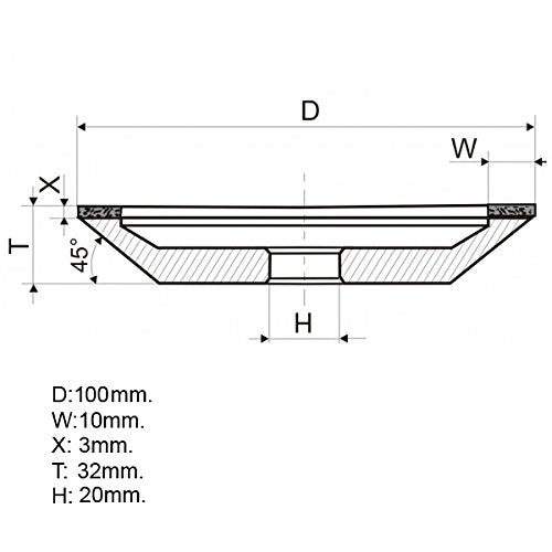 [Australia - AusPower] - Dia 4 inch (100mm.) Hole 0.79" (20mm.) Width: 0.4" (10mm.) Type: 12A2-45 Cup Tool Diamond Grinding Wheel for Carbide (200/160 Micron (70 Grit)) 