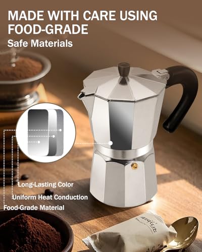 Coffee Maker Stovetop Espresso Maker 14 Cup Aluminum Moka Pot Percolator 23oz 700ml Easy Brewing for Electric Ceramic Stoves Home Camping Italian Cuban Café Classic Silver