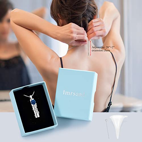 Imrsanl Cremation Jewelry Cylinder Urn Necklace for Ashes Silver-Blue