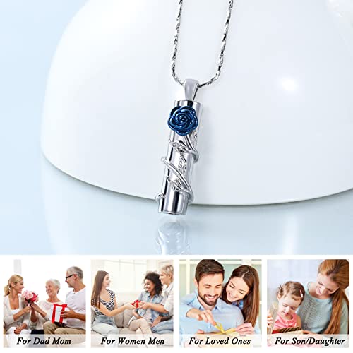 Imrsanl Cremation Jewelry Cylinder Urn Necklace for Ashes Silver-Blue