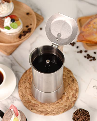 Sivaphe Stovetop Espresso Maker Stainless Steel 9 Cups, Induction-Capable Mocha Pot 450ml, Coffee Percolator with Replacement Silicone Gasket Steel Filter and Instructions (1 Cup=50ml) 9 CUP stainless