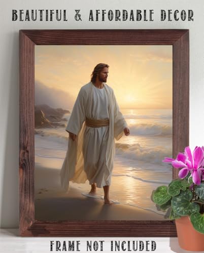 Jesus Walking on Shore 11x14 Unframed Print for Living Rooms, Prayer Rooms, Church Offices, Christian Bookstores, Sunday School, Retreat Centers - Faith-Based Decor and Spiritual Inspiration Unframed Print Poster 14"L x 11"W