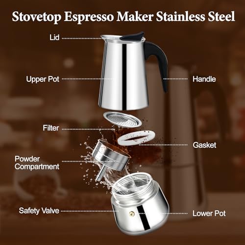 2 Cup 100ml Stainless Steel Moka Pot Stovetop Espresso Maker 2 Cup 100ml