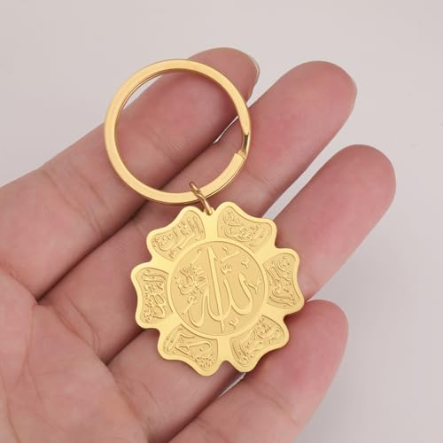 Islamic Ayatul Kursi Keychain Muslim Allah Pendant Arabic Calligraphy Allah Amulet Religious Jewelry Eid Ramadan Gift Ayatul Kursi Gold