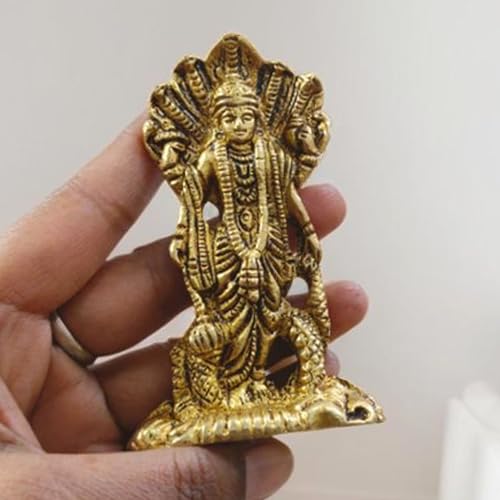Brass Statue of Lord Satyanarayana (Sheshnag Vishnu) Hindu god Idol Sculpture Home Temple décor Gift Pooja Size: 4" Inch - 200 Grams