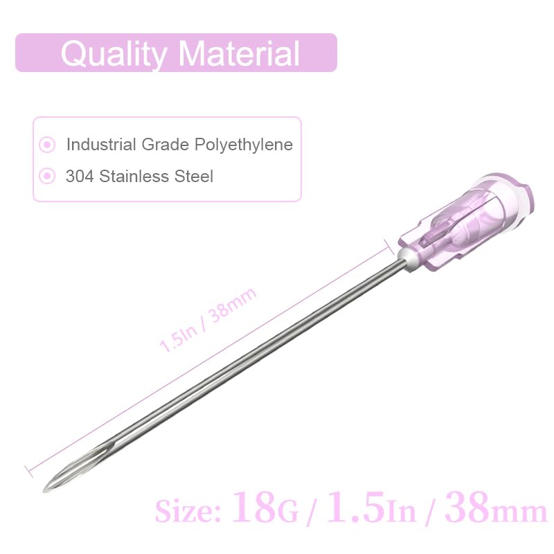 [Australia - AusPower] - 18G 1.5 Inch Luer Lock Needle, Industrial Dispensing Accessories, Individually Wrapped, Pack of 100, Lab Tools, Suitable for Refilling Liquid, Inks 18G 1.5 Inch (38mm) 