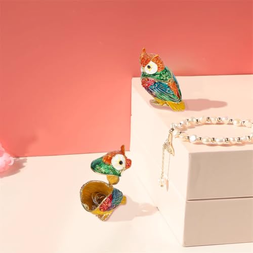 Leopacat owl figurine jewelry box, small dish for jewelry and trinkets, decorative owl statue for home decor.