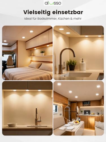 Alusso 12-24 V LED Recessed Ceiling Spotlight, IP44 Furniture Recessed Spotlight, Flat | 4 W, drill hole 55-68 mm and 29 mm flat, 3000 K warm white 4000 K neutral white, 6500 K cool white, nickel, set of 6 Nickel, Diameter 55-68 Mm