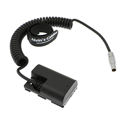 Alvin's Cables LP E6 Dummy Battery to 2 Pin Male Power Coiled Cable for Canon 5D Straight 2 pin