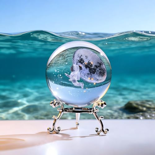 AB-21 3D Laser Engraved Eagle Crystal Ball with Metal Stand - Desktop Decor for Astronomy Enthusiasts - Premium Optical Crystal Sculpture White12