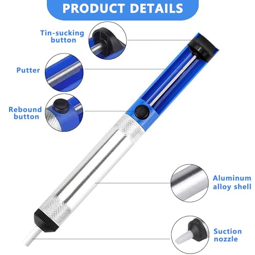 Solder Sucker Desoldering Pump, Desoldering Gun, Vacuum Pump Welding Tool with Aluminum Housing for Professional Welding, Solder Suction Vacuum Pump Solder Removal Tool, Blue
