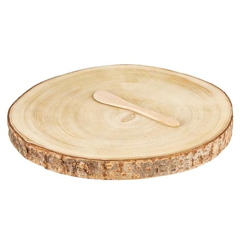 Santa Barbara Design Studio Charcuterie Cheese Board Round Wood Slice Serving Tray and Spreader Gift Set, 12" Dia x 1.25" H, Here For The Charcuterie