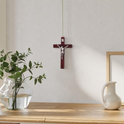 FWYDRJZC Wooden Wall Cross 10x7cm Red Brown Crucifix Jesus Wall Hanging Ornament Religious Christian Home Church Decor Faith Gift