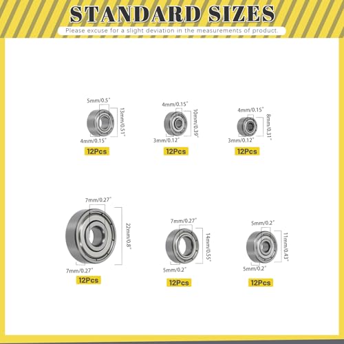 72PCS 693ZZ 623ZZ 624ZZ 685ZZ 687ZZ 627ZZ Ball Bearings Assortment Kit, High Carbon Steel Deep Groove Bearings, Double Shielded Bearings for Machinery Hardware Equipment, Casters Set 72