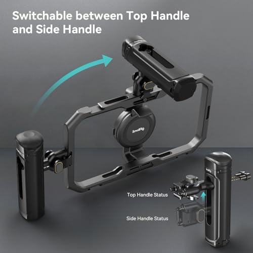 SMALLRIG Quick Release Side Handle for Universal Mobile Phone Cage 4299 and iPhone 15 Series Cage, Aluminum Handle Grip with Built-in Cold Shoe - 4403 4403 (Without Wireless Control)