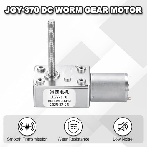 sourcing map JGY-370 24V 150RPM DC Worm Gear Motor M6 Thread Shaft High Torque Turbine Worm Gear Box Reducer Electric Motor with Fastener L-Shaped Bracket for Ovens, Projectors