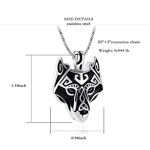 Yinplsmemory Cremation Jewelry Viking Wolf Head Urn Necklace for Ashes for Men Ashes Keepsake Urn Jewelry for Human Ashes/Pet Ashes Silver