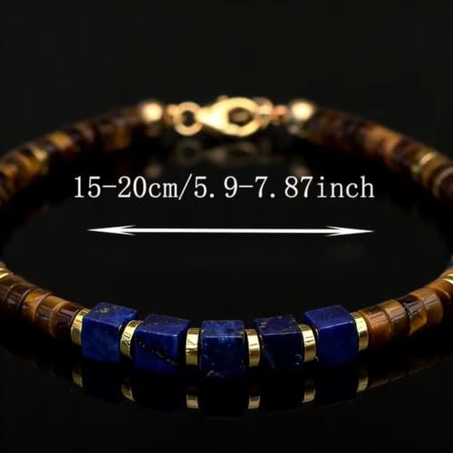 Feng Shui Wealth Bracelet for Men, Lapis Lazuli Tiger Eye Hematite Beaded Bracelet Adjustable Brown Blue Stone Bracelets Money Prosperity Spiritual Jewelry Gift Lapis Lazuli+Tiger Eye