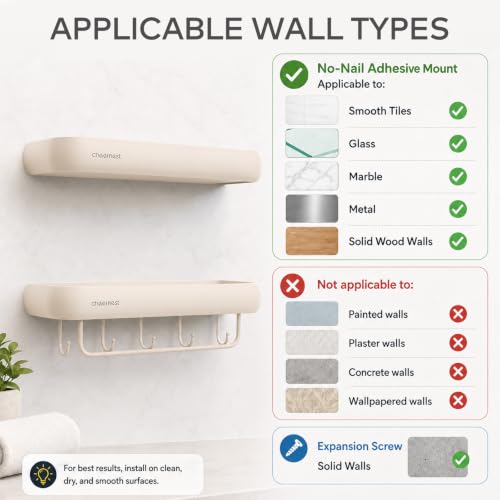 Shower Caddy Adhesive, No Drilling Aluminum Bath Organizer Shelf Milky White Rectangular