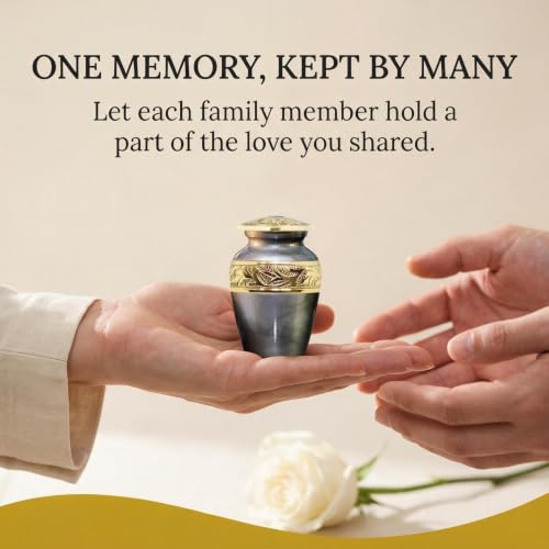 Small Urns for Human Ashes with Velvet Heart Case - Brass Hand Engraved - Mini Memorial Urn for Ashes - Gray Keepsake Cremation Urn for Mom, Dad, Baby & Someone Special Small Urn