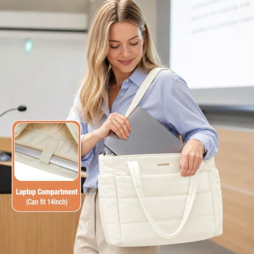 coowoz Lunch Tote Bag for Women,15.6 Inch Work Bag with Lunch Compartment Beige