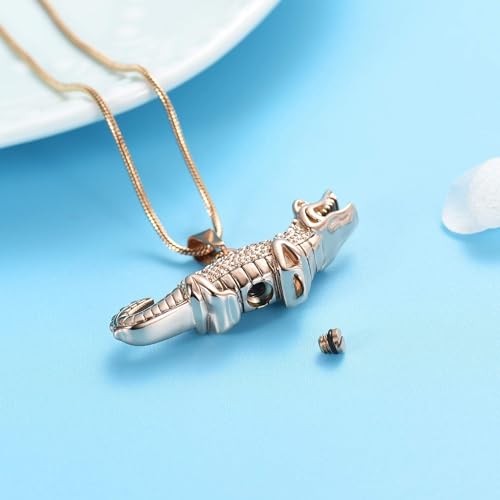 Crocodile Cremation Urn Necklaces for Ashes Stainless Steel Urns Necklace Keepsake Longevity wisdom Memorial Cremation Jewelry for Ashes for Men Women Gifts Rosegold