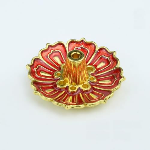 Mini Zinc Alloy Incense Holder – Elegant Red Lotus Design Incense Burner for Home & Meditation