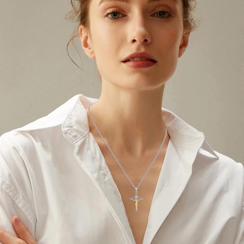Crucifix Necklace for Men 925 Sterling Silver Jesus Cross Necklace Crucifix Cross Pendant Protection Jewelry for Men Women B02-St Benedict