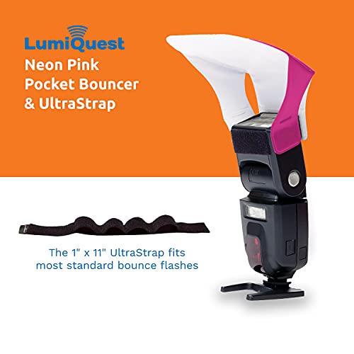 LumiQuest Flash Pocket Bouncer, Flash Diffuser with UltraStrap, Universal Classic Design for External Camera Flashes, Neon Pink