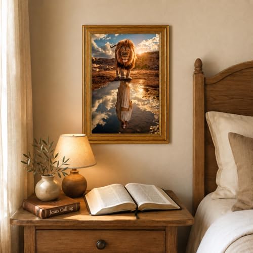 Lion of Judah Jesus Wall Art, Gold Framed Christian Decor, 12x16 inch 16"L x 12"W