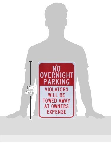 NMC TM57J Traffic Sign, Legend "NO OVERNIGHT PARKING VIOLATORS WILL BE TOWED AWAY AT OWNER'S EXPENSE", 12" Length x 18" Height, Engineer Grade Prismatic Reflective Aluminum 0.080, Red On White