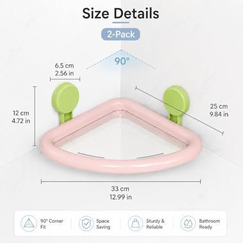 Corner Shower Caddy Suction Cup, 2-Pack Suction Cup Shelves,Pink Pink-2pcs