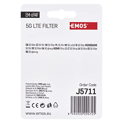 EMOS LTE/4G/5G blocking filter, passage range up to 694 MHz, DC pass, 1.6 x 4 cm, F-connector J5711 silver F connector