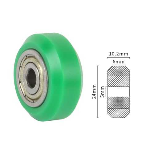 8pcs V Solid POM Wheels OD 24mm Rollers Gantry Pulley Double Bearings for Ender 3 V2 Neo,Ender 3 S1 / Pro, Ender 5 3D Printer, CNC machine, 2020 2040 C beam V slot Profiles Linear Rail (Green)