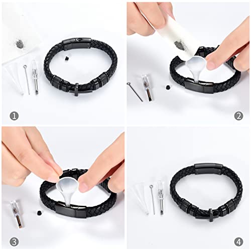 Minicremation Cross Cremation Jewelry Urn Bracelet for Ashes Genuine Leather for Women Men Keepsake Memorial Cuff Bangle Braided Wristband Bracelet for Men Black-A 22cm/8.66"