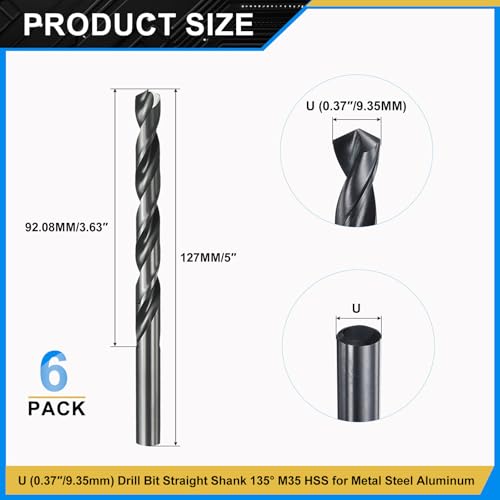 PATIKIL Letter U jobber drill bits, M35 nitriding black steel, straight shank, 6-piece set