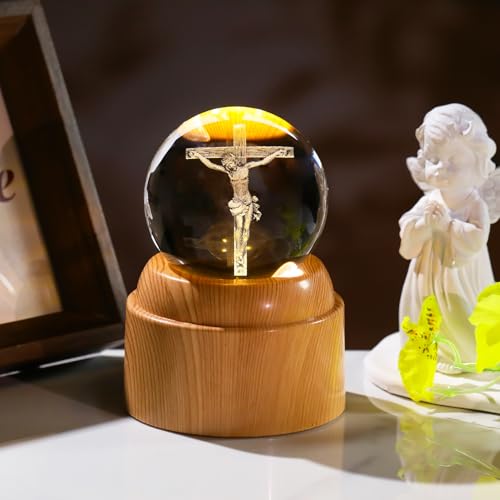 Arikyrist 3D Jesus on Cross Crystal Ball Christian Rotatable Gift for Women Cross and Jesus